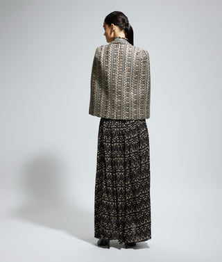 Sva By Sonam And Paras Modi Safar Blue Jaal Print One Shoulder Sari And Jacket available on indiaspopup