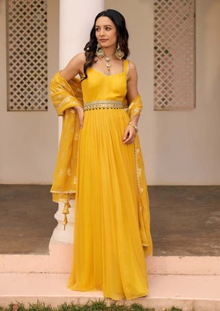 Chhavvi Aggarwal-Yellow Lurex Anarkali And Dupatta-INDIASPOPUP.COM