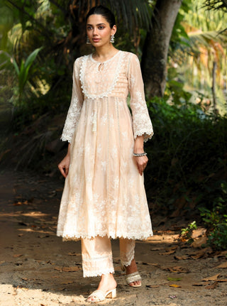 Neesa beige embroidered kurta set