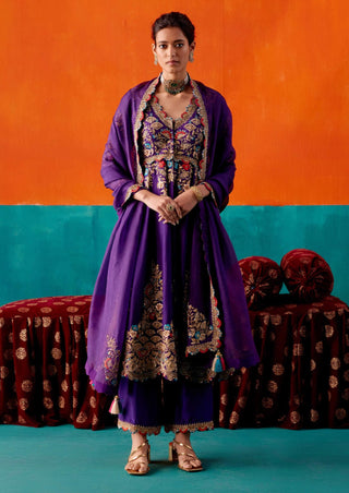 Aman Takyar-Purple Floral Embroidered Anarkali Set-INDIASPOPUP.COM