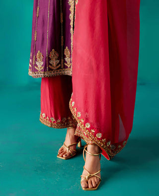 Aman Takyar-Wine Floral Embroidered Kurta Set-INDIASPOPUP.COM