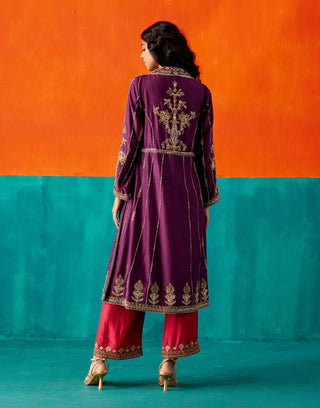 Aman Takyar-Wine Floral Embroidered Kurta Set-INDIASPOPUP.COM