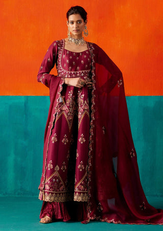 Aman Takyar-Wine Purple Floral Embroidered Anarkali Set-INDIASPOPUP.COM