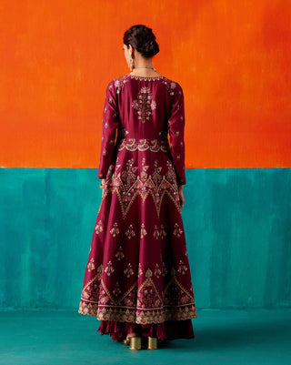 Aman Takyar-Wine Purple Floral Embroidered Anarkali Set-INDIASPOPUP.COM