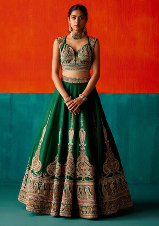 Aman Takyar-Dark Green Embroidered Lehenga Set-INDIASPOPUP.COM