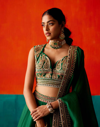 Aman Takyar-Dark Green Embroidered Lehenga Set-INDIASPOPUP.COM