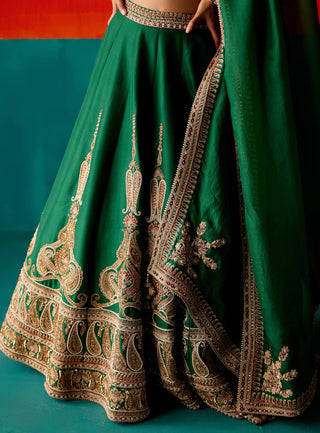 Aman Takyar-Dark Green Embroidered Lehenga Set-INDIASPOPUP.COM