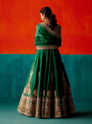 Aman Takyar-Dark Green Embroidered Lehenga Set-INDIASPOPUP.COM