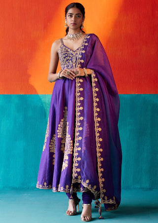 Aman Takyar-Purple Floral Embroidered Anarkali Set-INDIASPOPUP.COM