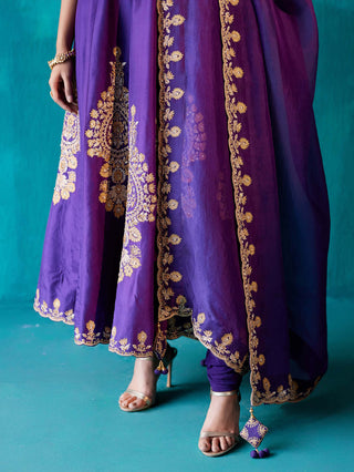 Aman Takyar-Purple Floral Embroidered Anarkali Set-INDIASPOPUP.COM