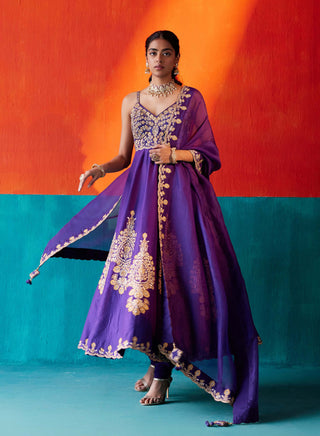 Aman Takyar-Purple Floral Embroidered Anarkali Set-INDIASPOPUP.COM