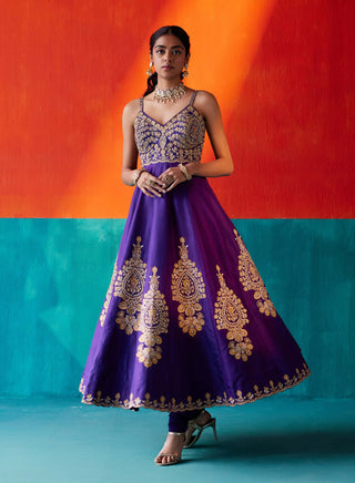 Aman Takyar-Purple Floral Embroidered Anarkali Set-INDIASPOPUP.COM