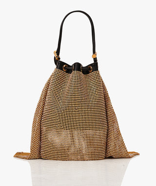 Outhouse Gold Poppi Crystal Bucket Bag available on indiaspopup