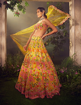 Aneesh Agarwaal-Primrose Yellow Silk Lehenga Set-INDIASPOPUP.COM