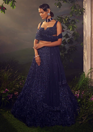 Aneesh Agarwaal-Midnight Blue Embroidered Lehenga Set-INDIASPOPUP.COM