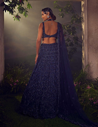Aneesh Agarwaal-Midnight Blue Embroidered Lehenga Set-INDIASPOPUP.COM