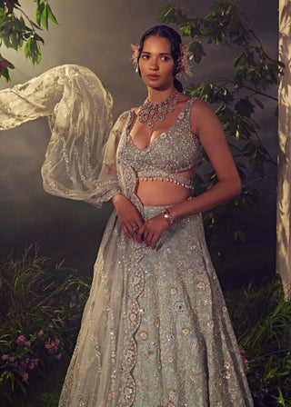 Aneesh Agarwaal-Jade Green Organza Lehenga Set-INDIASPOPUP.COM