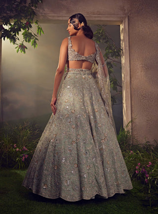 Aneesh Agarwaal-Jade Green Organza Lehenga Set-INDIASPOPUP.COM