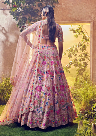 Aneesh Agarwaal-Salmon Pink Organza Embellished Lehenga Set-INDIASPOPUP.COM