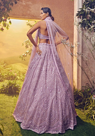 Aneesh Agarwaal-Orchid Tulle Embroidered Lehenga Set-INDIASPOPUP.COM