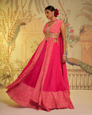 Aayushi Maniar-Rani Pink Bandhani Anarkali Lehenga Set-INDIASPOPUP.COM