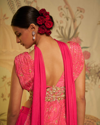 Aayushi Maniar-Rani Pink Bandhani Anarkali Lehenga Set-INDIASPOPUP.COM