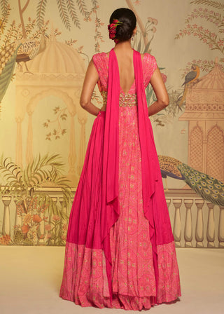 Aayushi Maniar-Rani Pink Bandhani Anarkali Lehenga Set-INDIASPOPUP.COM