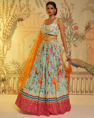 Aayushi Maniar-Aqua Floral Lehenga Set-INDIASPOPUP.COM