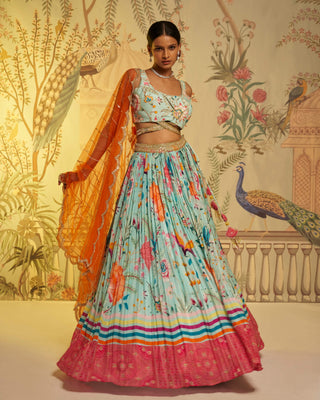 Aayushi Maniar-Aqua Floral Lehenga Set-INDIASPOPUP.COM