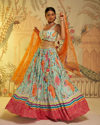 Aayushi Maniar-Aqua Floral Lehenga Set-INDIASPOPUP.COM
