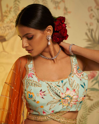 Aayushi Maniar-Aqua Floral Lehenga Set-INDIASPOPUP.COM