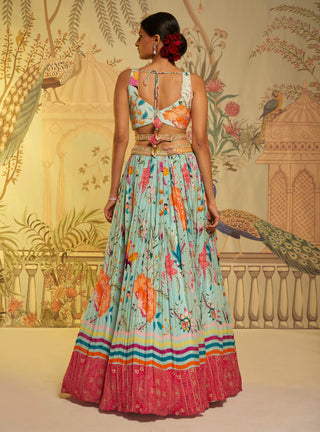 Aayushi Maniar-Aqua Floral Lehenga Set-INDIASPOPUP.COM