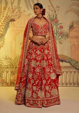 Aayushi Maniar-Red Guldasta Lehenga Set-INDIASPOPUP.COM