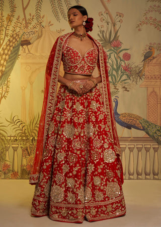 Aayushi Maniar-Red Guldasta Lehenga Set-INDIASPOPUP.COM