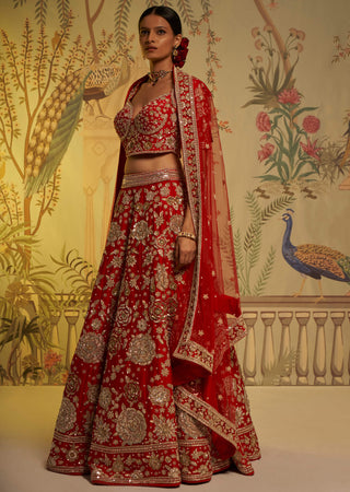Aayushi Maniar-Red Guldasta Lehenga Set-INDIASPOPUP.COM
