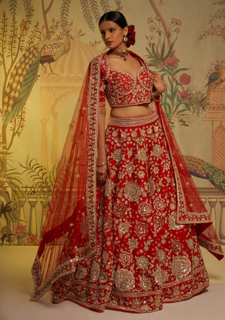 Aayushi Maniar-Red Guldasta Lehenga Set-INDIASPOPUP.COM
