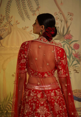 Aayushi Maniar-Red Guldasta Lehenga Set-INDIASPOPUP.COM
