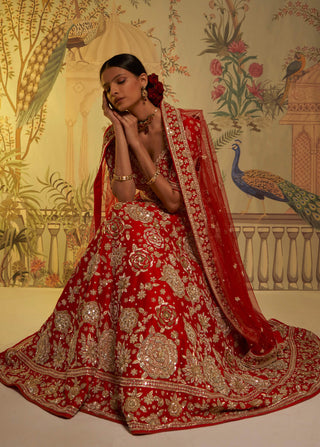 Aayushi Maniar-Red Guldasta Lehenga Set-INDIASPOPUP.COM