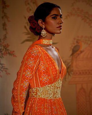 Aayushi Maniar-Tangerine Patola Anarkali And Dupatta-INDIASPOPUP.COM