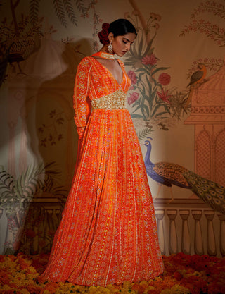 Aayushi Maniar-Tangerine Patola Anarkali And Dupatta-INDIASPOPUP.COM