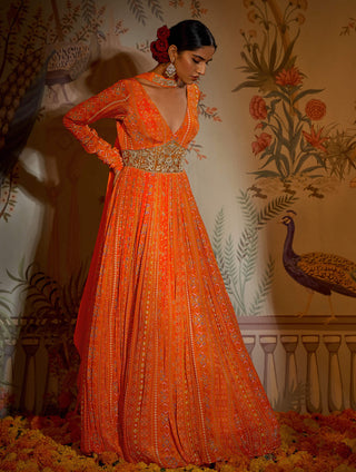 Aayushi Maniar-Tangerine Patola Anarkali And Dupatta-INDIASPOPUP.COM