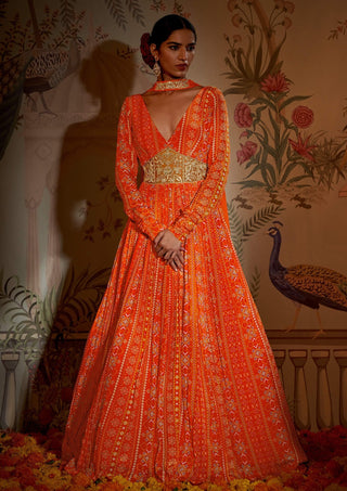 Aayushi Maniar-Tangerine Patola Anarkali And Dupatta-INDIASPOPUP.COM