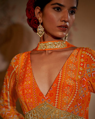 Aayushi Maniar-Tangerine Patola Anarkali And Dupatta-INDIASPOPUP.COM