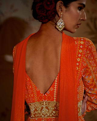 Aayushi Maniar-Tangerine Patola Anarkali And Dupatta-INDIASPOPUP.COM