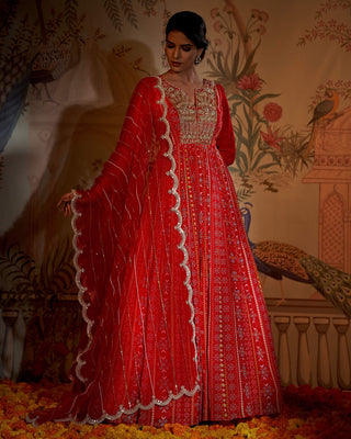 Aayushi Maniar-Red Scarlet Yoke Anarkali And Dupatta-INDIASPOPUP.COM