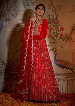 Aayushi Maniar-Red Scarlet Yoke Anarkali And Dupatta-INDIASPOPUP.COM