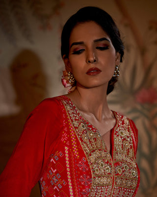 Aayushi Maniar-Red Scarlet Yoke Anarkali And Dupatta-INDIASPOPUP.COM