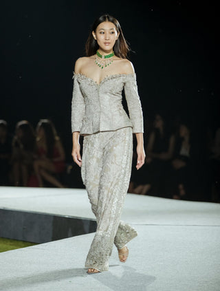 Champagne bette peplum corset and pants