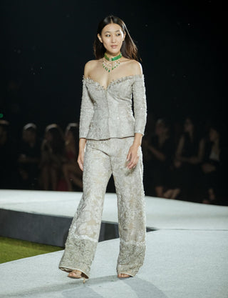 Champagne bette peplum corset and pants