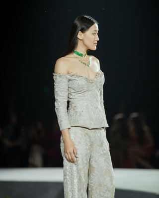 Champagne bette peplum corset and pants